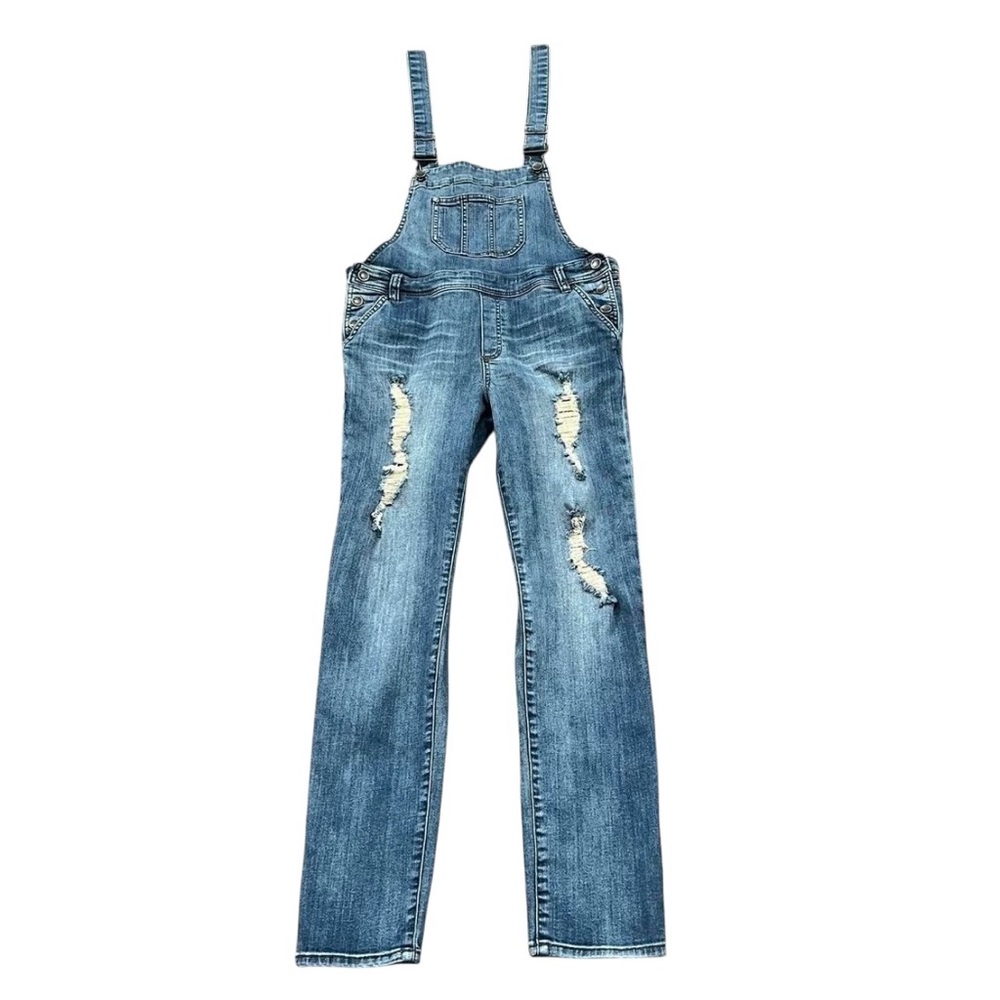 Kut From The Kloth Distressed Denim Overalls Y2K Straight Leg Size 2